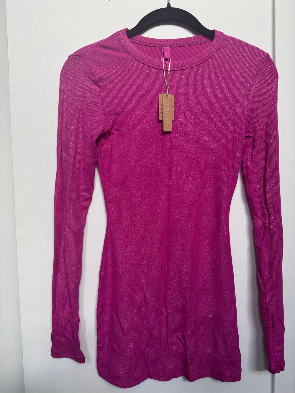 Skims Small Pink Fuchsia Foil Long Sleeve Top